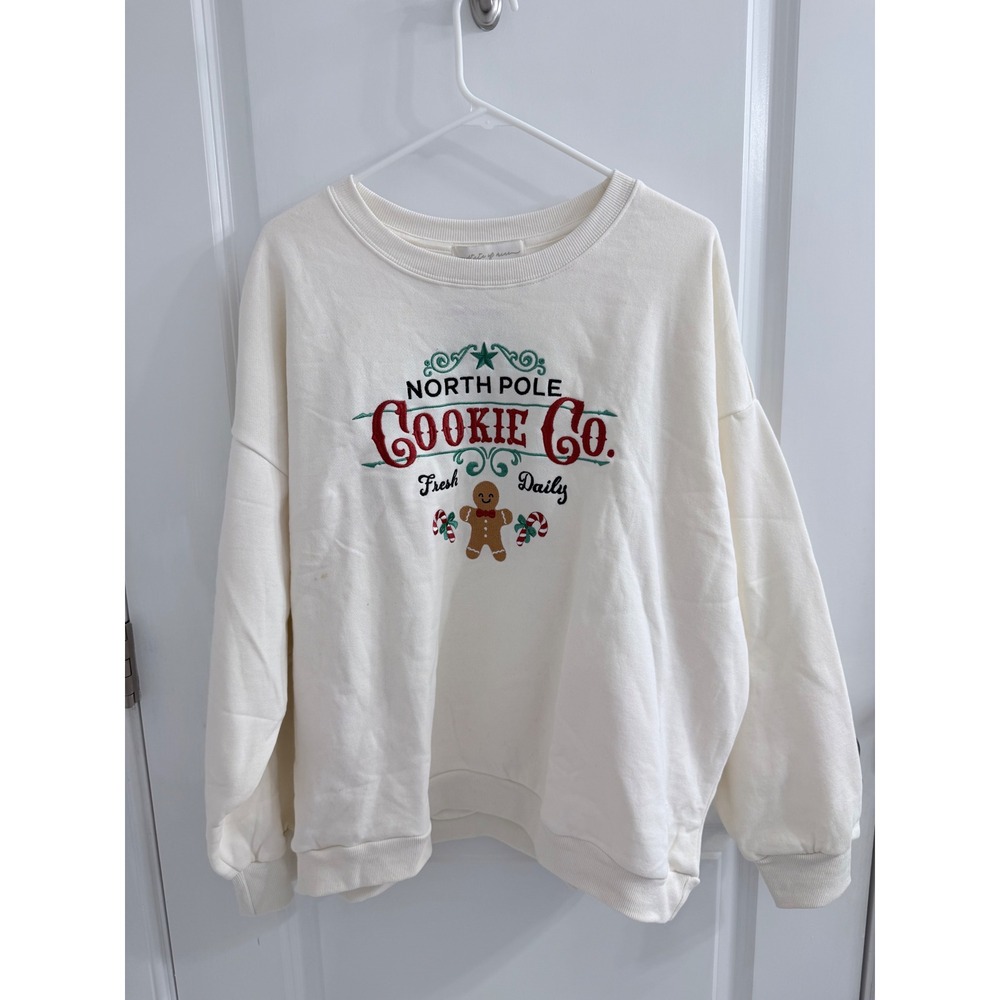 State of Mine North Pole Cookie Co Christmas Sweatshirt Cream XL NWT Holiday